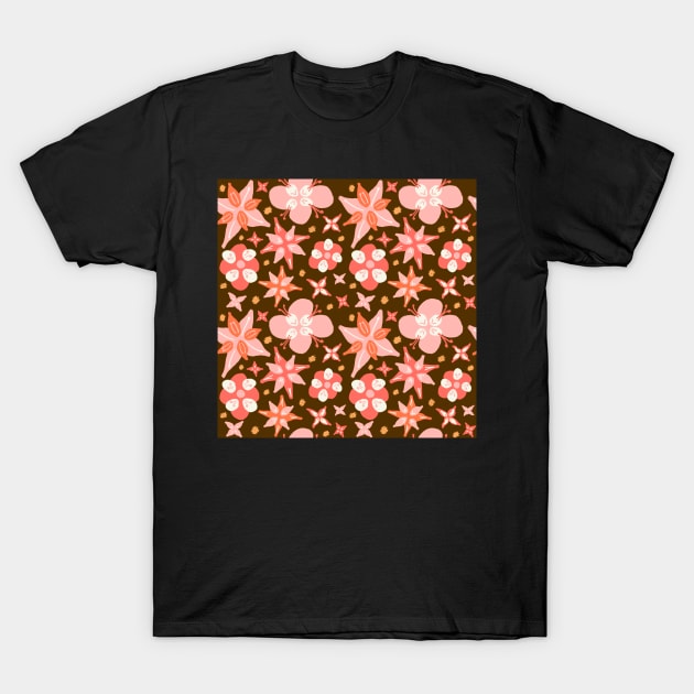 Pink Abstract Floral Pattern T-Shirt by OneLook